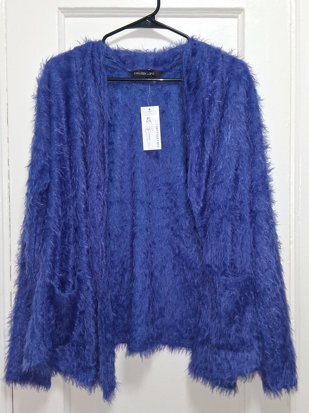 Colleen Lopez Purple Fuzzy Eyelash Knit Open Front Cardigan Size L NWT